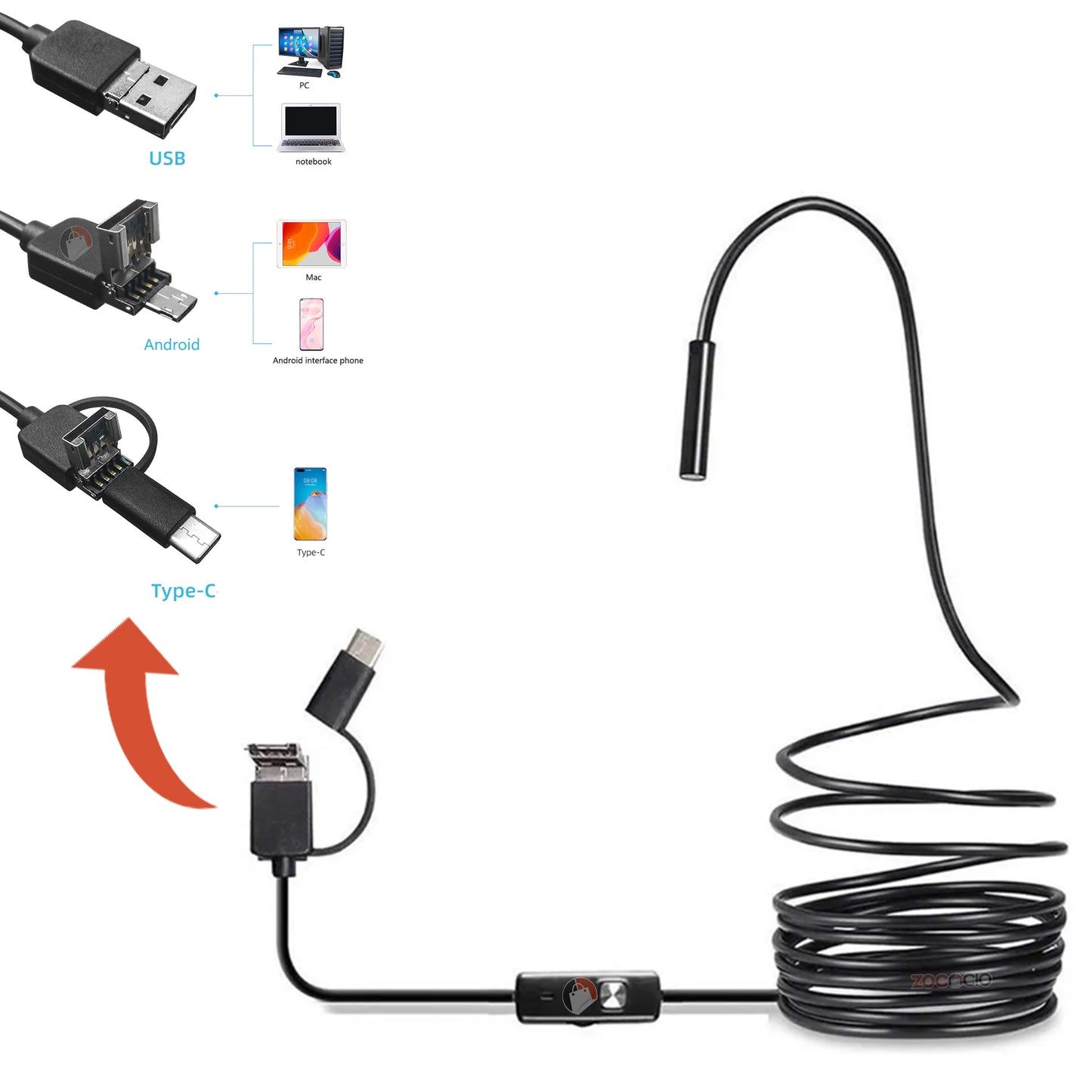 Cámara Endoscópica Profesional IP67 para Android y PC